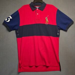Vtg 90s Polo Ralph Lauren Polo Shirt‎ Color Block Horseman Rugby Mens Medium